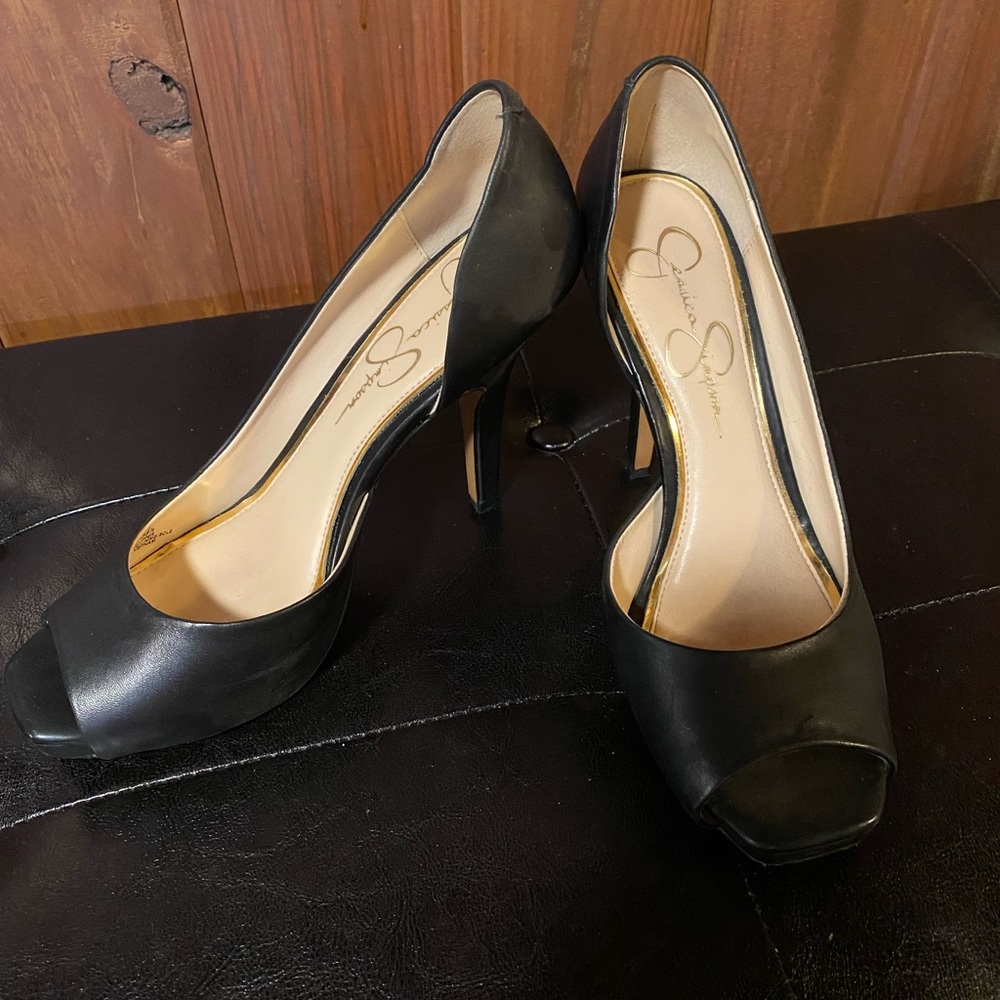 Jessica Simpson black open tie 5 in heels